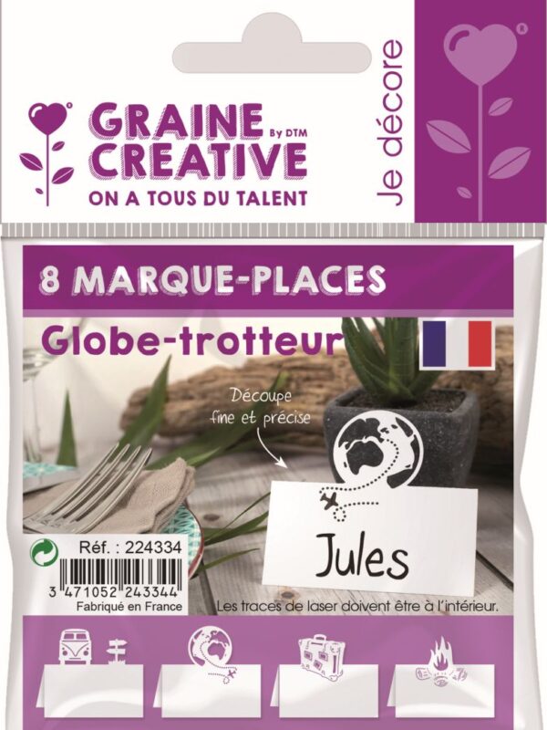 Set of 8 place cards globe trotter (2x4 models) 220g/m²