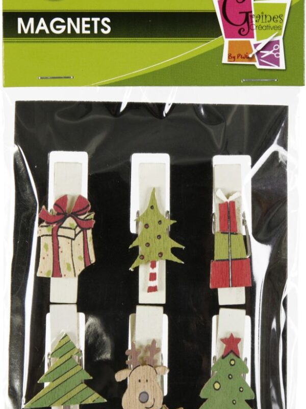 6 magnetic clothes pegs assorted Christmas