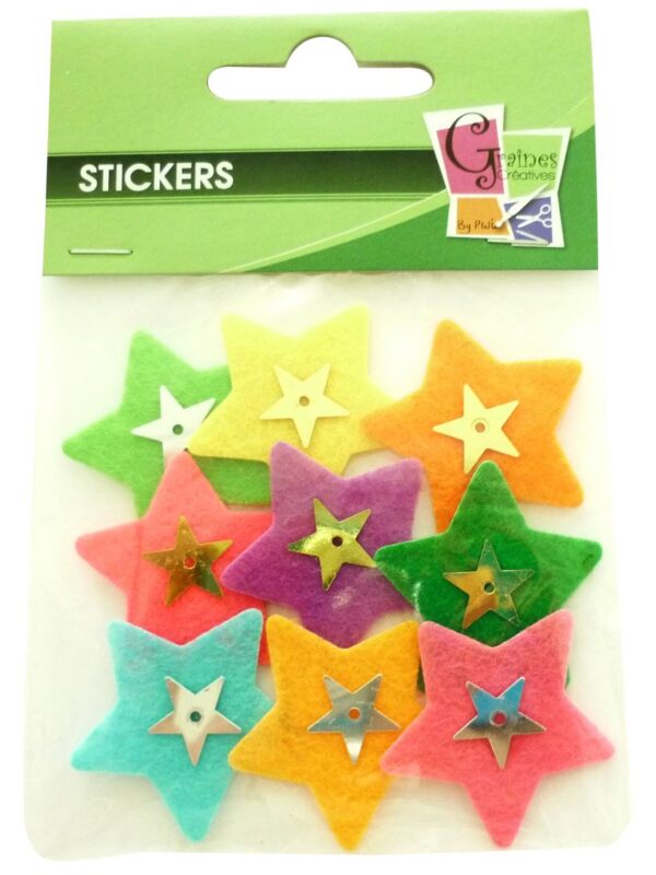 Pack of 9 felt stars assorted colours