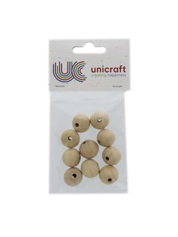 Natural beech wood ball 20mm – bore 4mm (10 pcs)