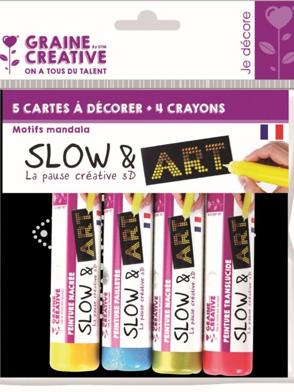 Beutel mit 4 Slow & Art-Stiften + 5 schwarzen Mandala-Karten