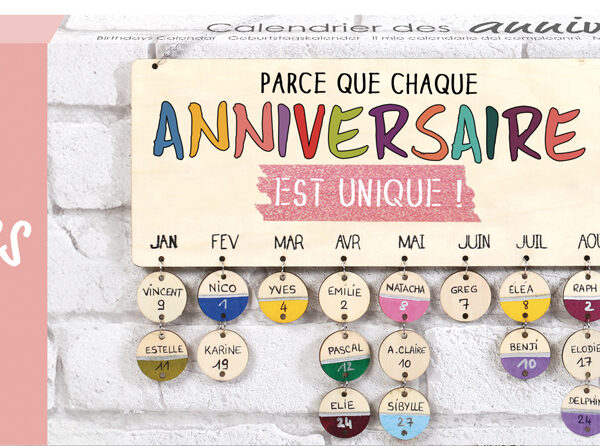 Wooden birthday calendar 400 mm x 120 mm x 5 mm