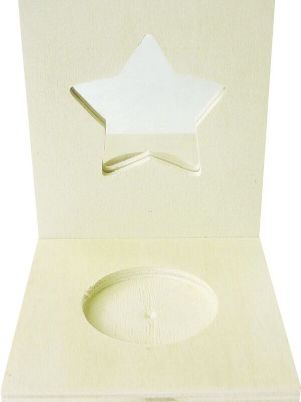 Square candle holder with mirror star in wood 80 x 100 x 87 mm