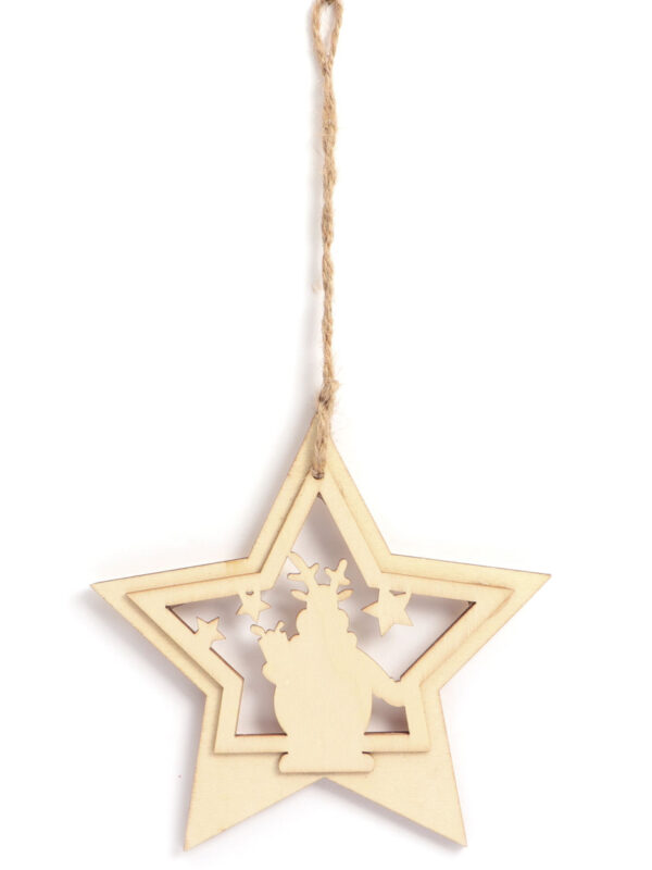 Wooden hanger 122 mm x 130 mm x 7 mm - Star and reindeer