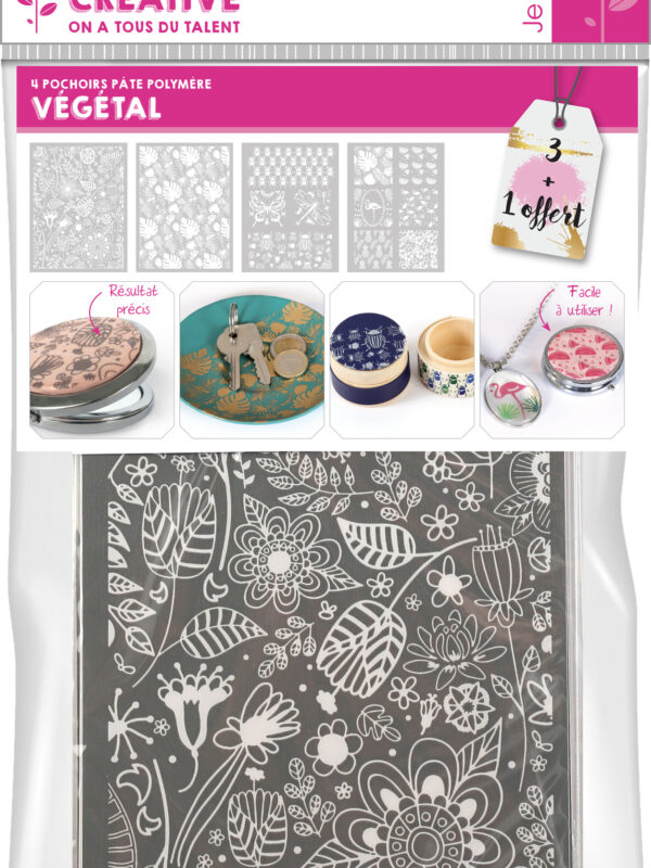Set van 4 zeefdruk-sjablonen voor polymeerklei – Vegetal 114 x 153 mm