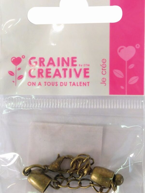 2 bell caps 5mm with clasp + chain 6cm – Bronze
