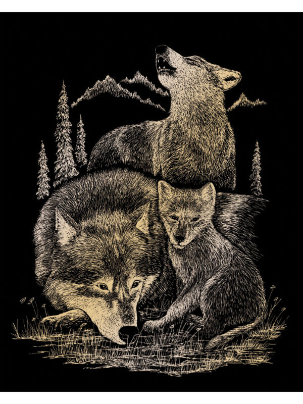 Scratch card gold 203 x 254mm wolves