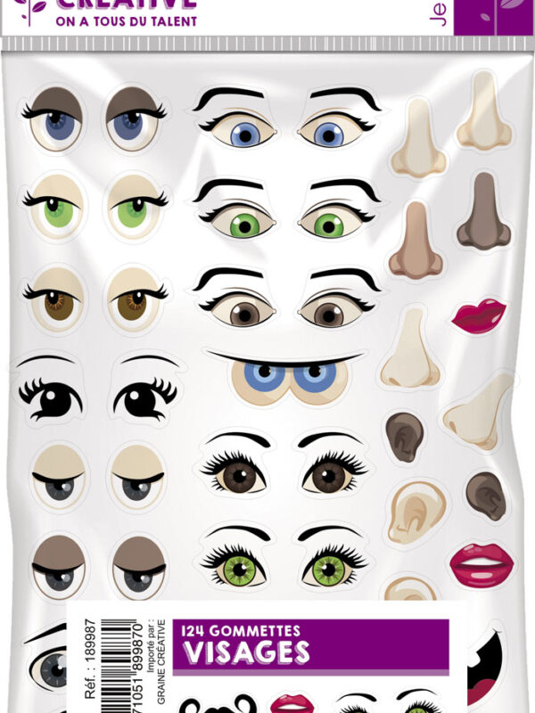 Lot d'autocollants – Visages (124 pièces)