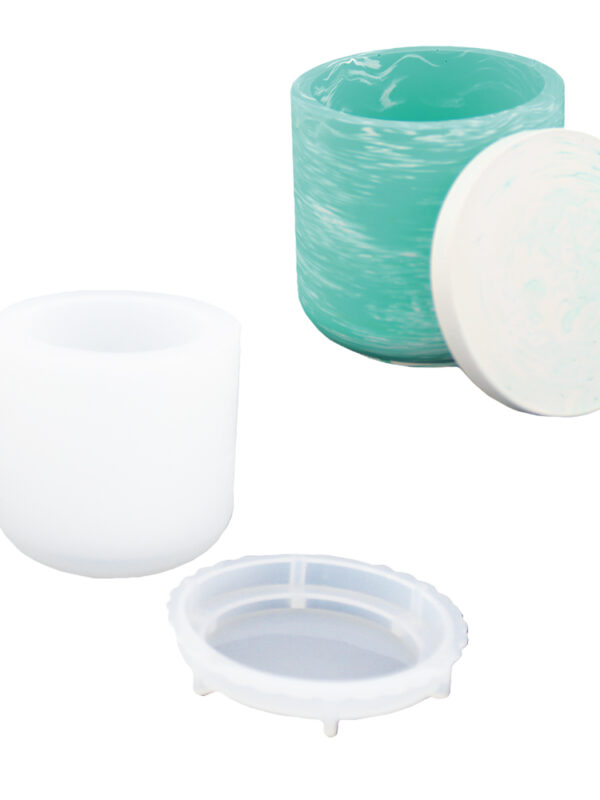 Silicone mould smooth round tall pot with lid