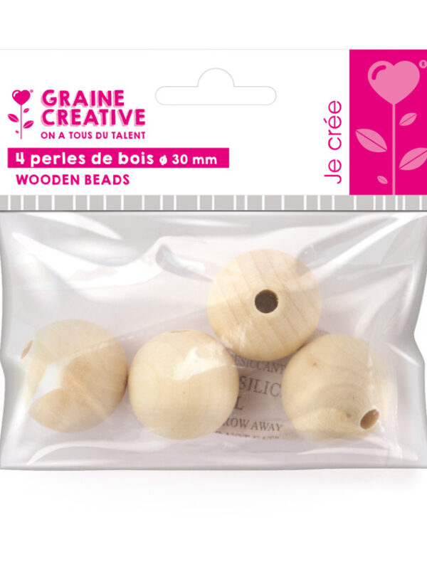 Bag of 4 wooden beads Ø 30 mm