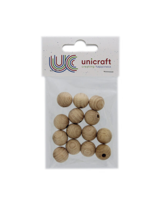 Natural beech wood ball 15mm – bore 4mm (14 pcs)