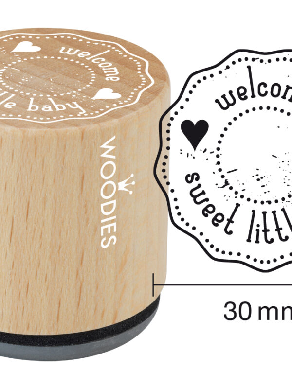 Woodies wooden stamp 30mm – Welcome sweet little baby