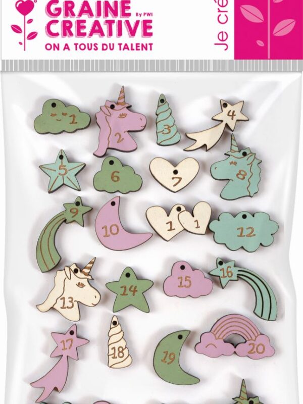 Wooden shapes - Unicorn advent calendar (24 pcs)
