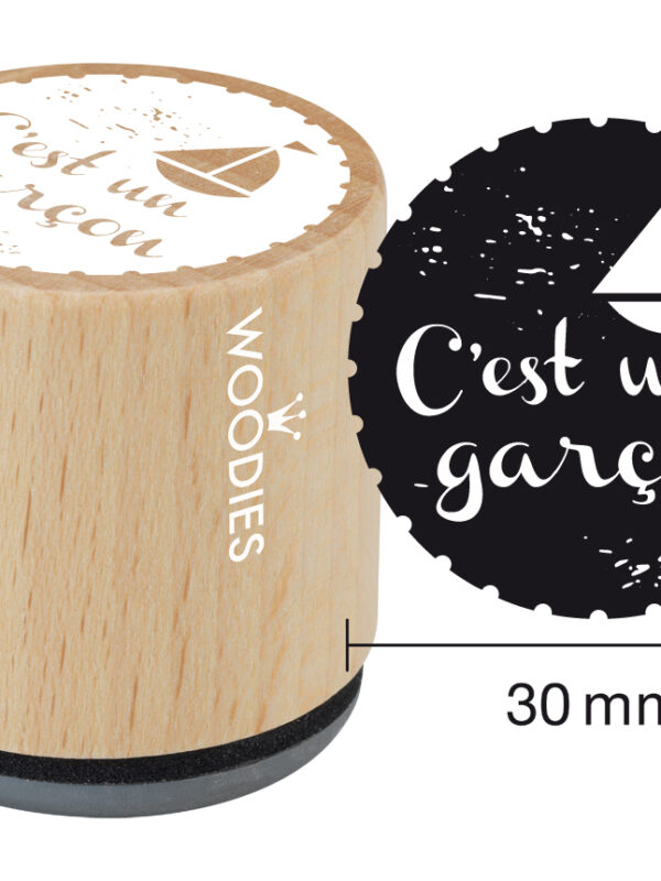 Woodies wooden stamp 30mm – It’s a boy