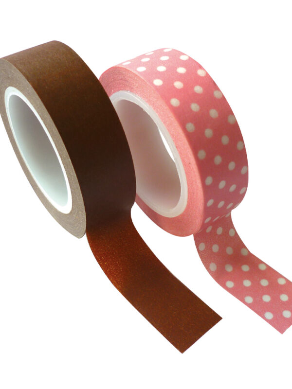 Set van 2 rollen plakband, roze met chocolademotief, 15 x 10 m