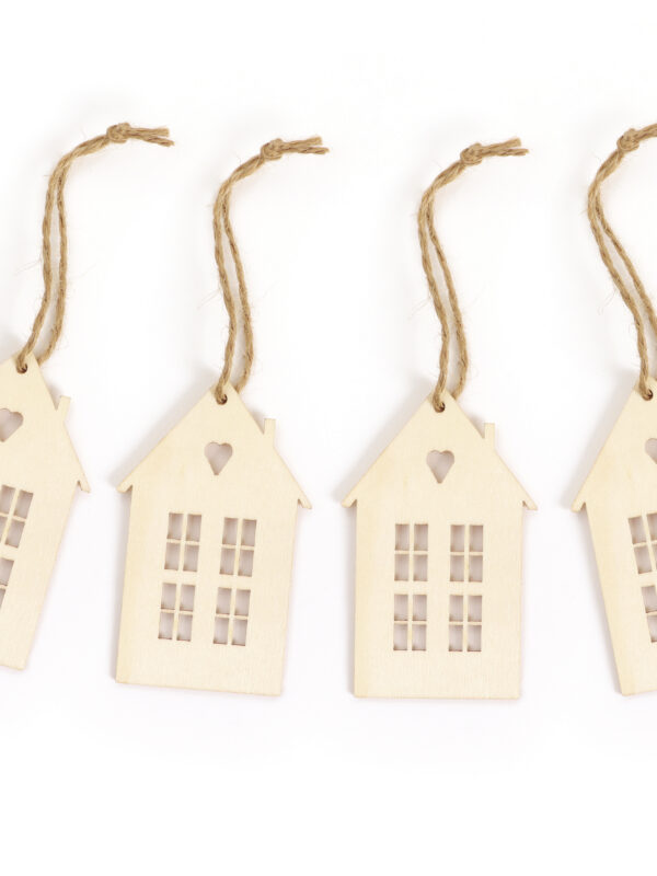 Wooden hanger 50 mm x 77 mm x 2 mm - House (6 pcs)