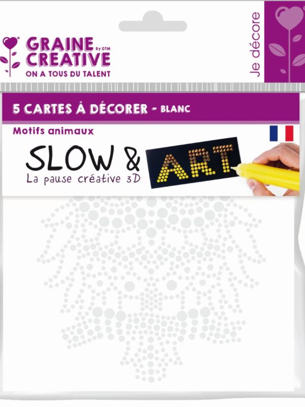 5 cards to decorate Slow & Art 350 g 15 x 15 cm – White animals