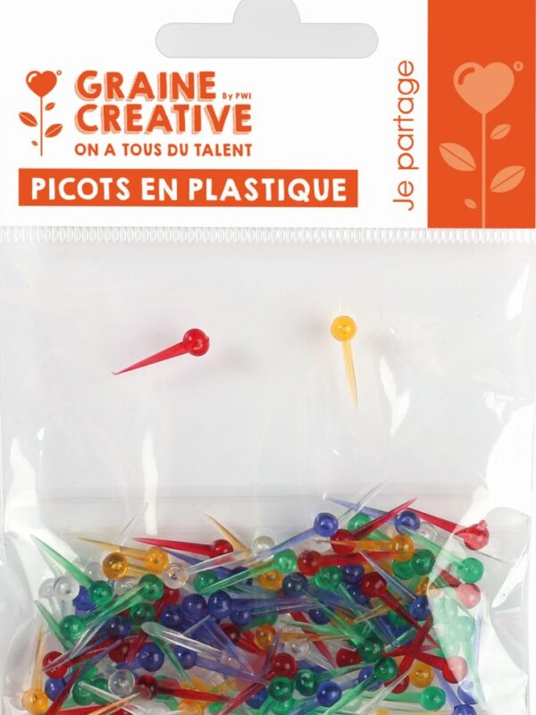 Bag of 100 plastic pins assorted colours 15