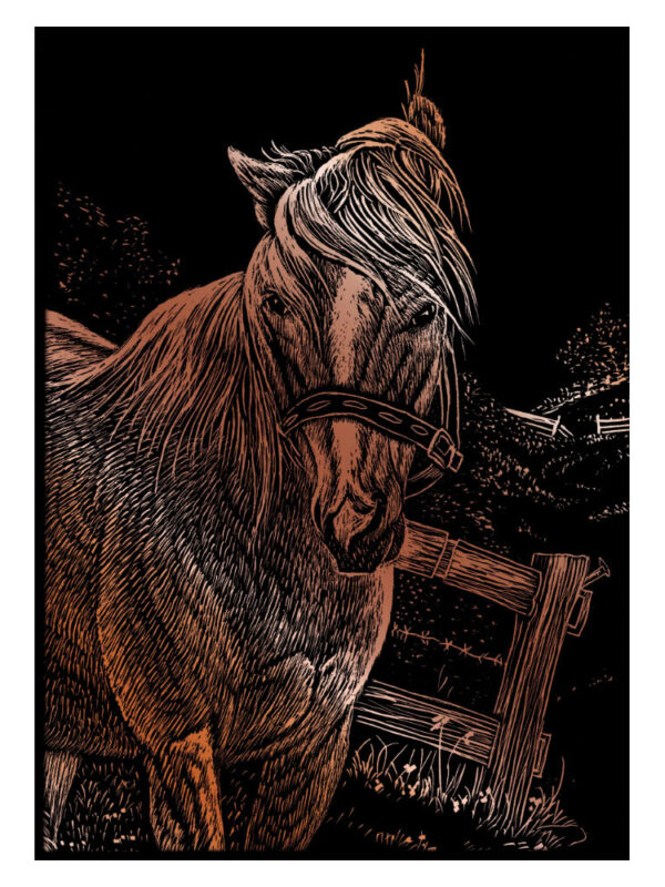 Mini carte à gratter 12,5x17,5cm cuivre cheval