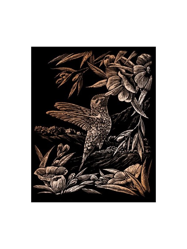 Carte à gratter 20,3x25,4cm cuivré Colibris