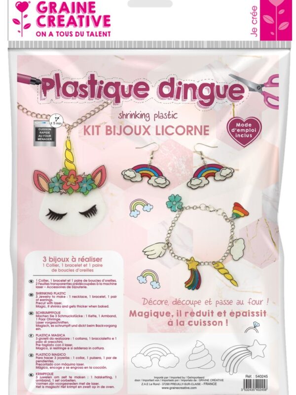 Set shrink plastic unicorn jewellery with laser cutting