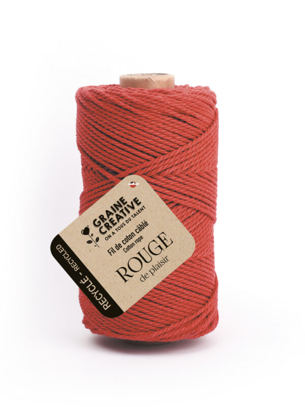 Gerecycled katoendraad 400 g, Ø 2 mm x 100 m – Rood