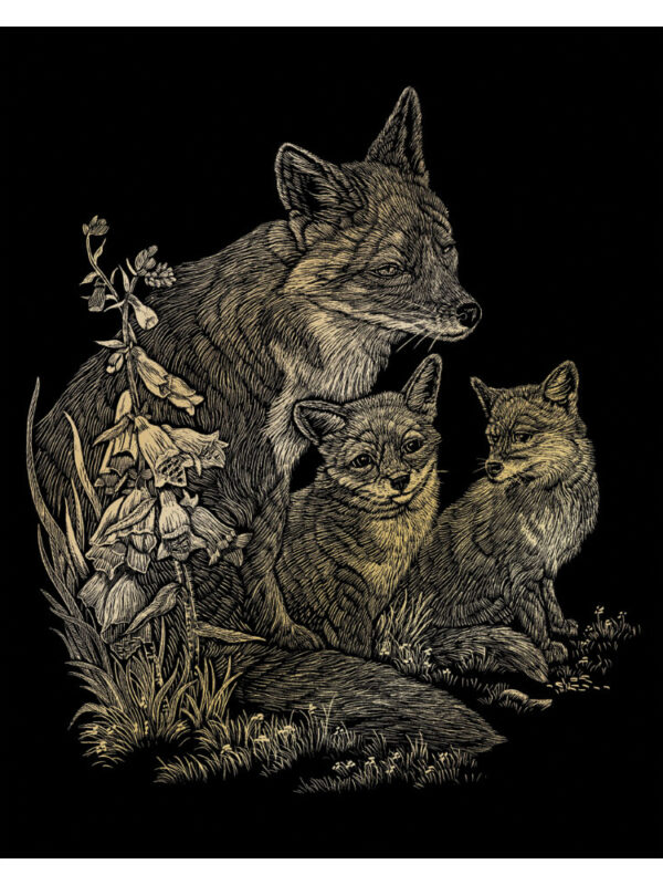 Scratch card gold 203 x 254mm fox and cubs