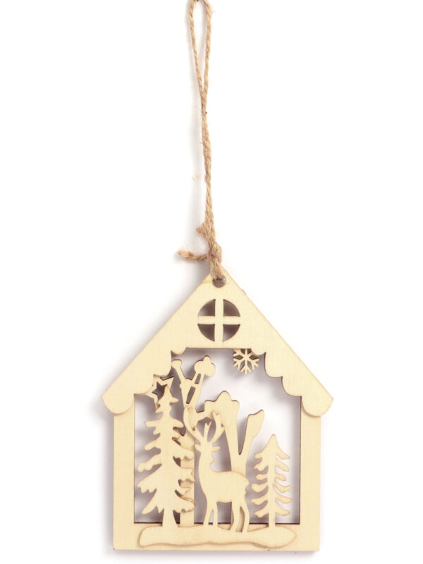 Wooden hanger 105 mm x 130 mm x 6 mm - Reindeer and forest house