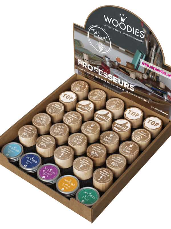 Display Woodies Teachers – 25 wooden stamps + 5 ink pads