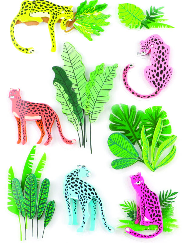 9 junglepanterstickers met 3D-effect, 50 mm