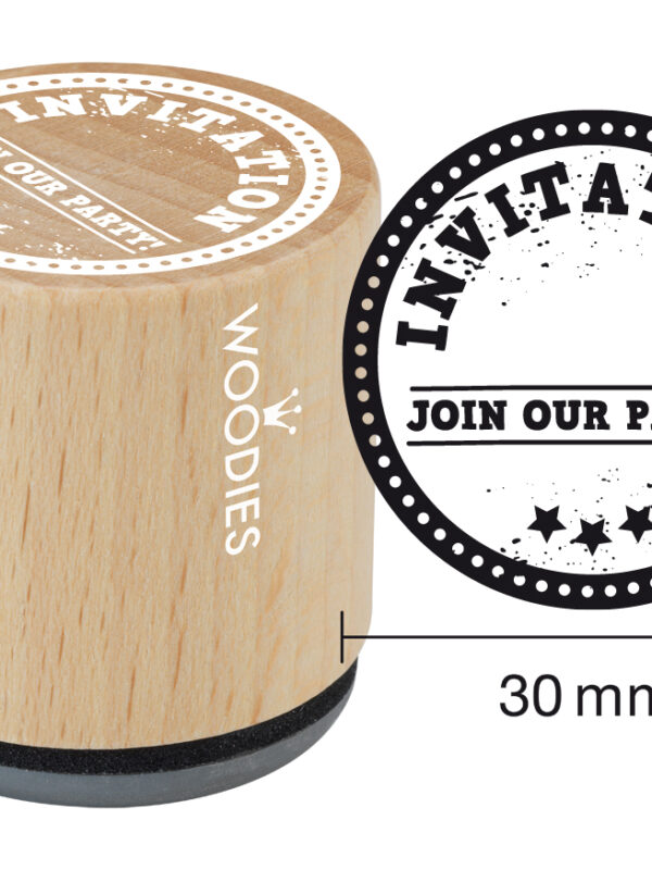 Woodies wooden stamp 30mm – Invitation / Join our party!