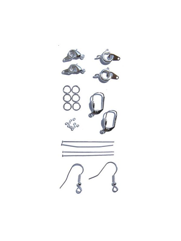 Assorted clasps / earring hooks / head pins / rings rhodium