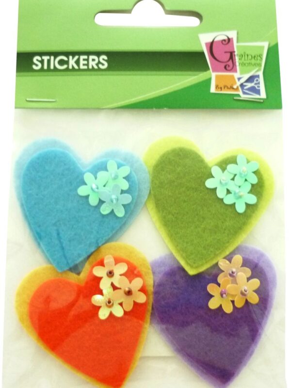 Pack of 4 felt hearts assorted colours