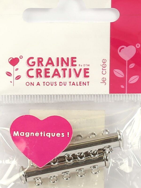 Bag of 2 magnetic clasps 5 rows silver colour 29mm