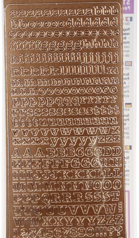 Afneembare stickers met kleine letters en hoofdletters, koperkleurig, 105 x 232 mm