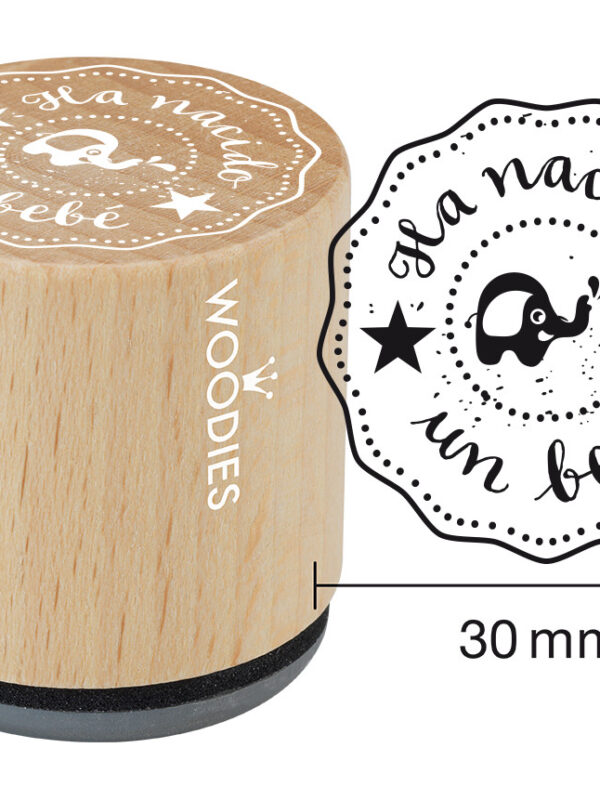 Woodies wooden stamp 30mm – A baby is born