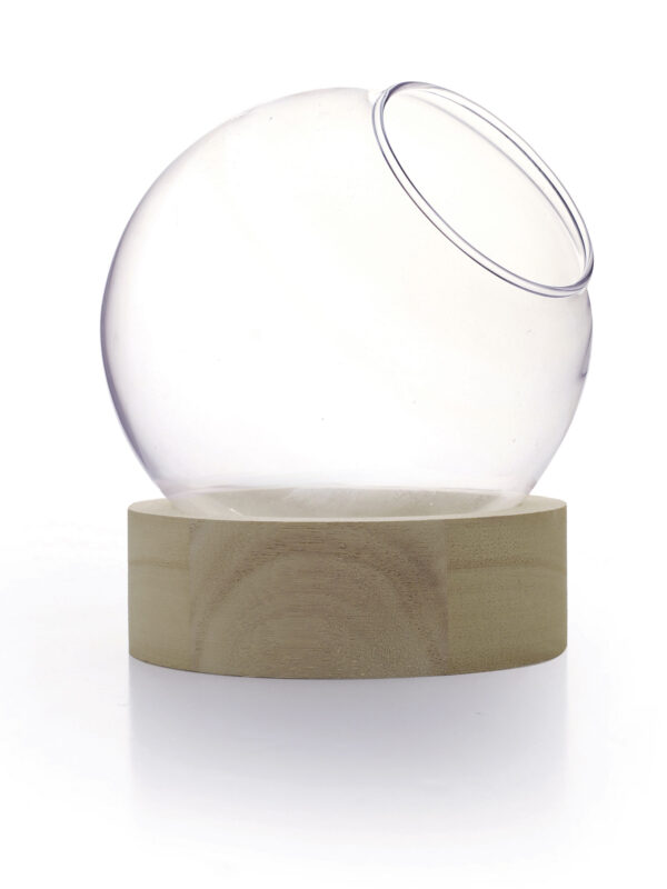 Glass globe vase with wooden base Ø 130 mm x 140 mm