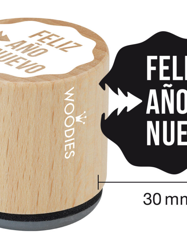 Woodies wooden stamp 30mm – Happy New Year