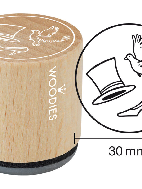 Houten stempel Woodies 30mm - Hoge hoed/Duif/Bruidsschoenen
