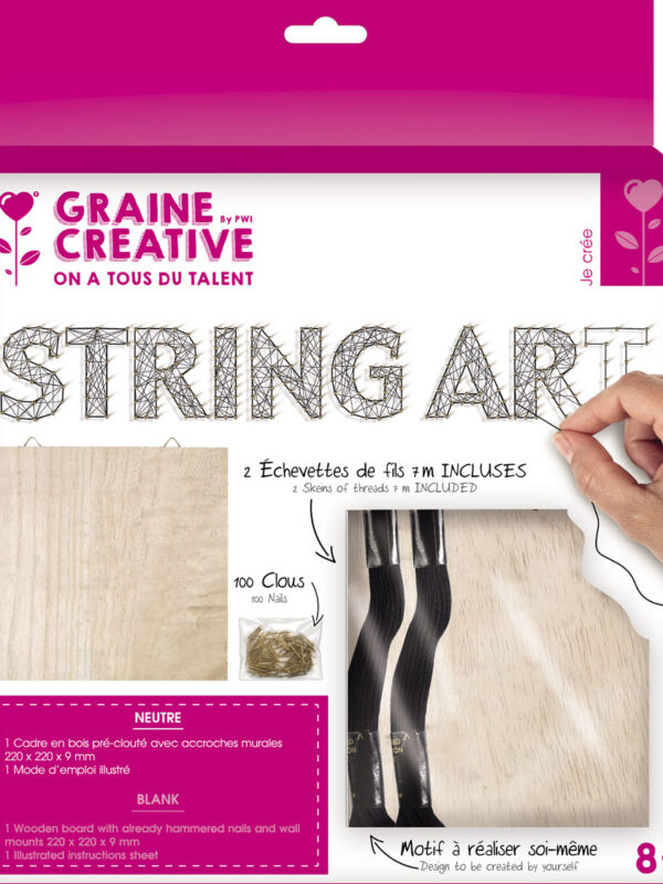 String art board 220 mm x 220 mm x 9 mm - Neutral black