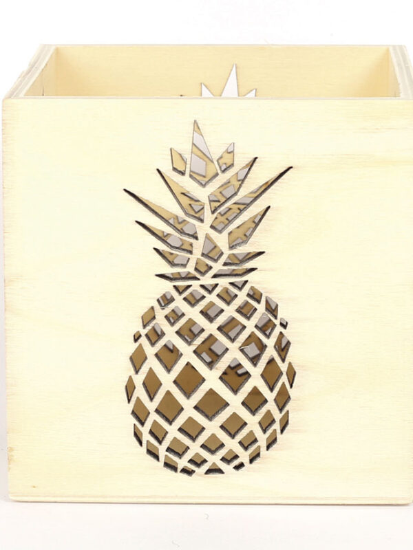 Teelichthalter aus Holz 100 mm x 100 mm x 100 mm – Ananas