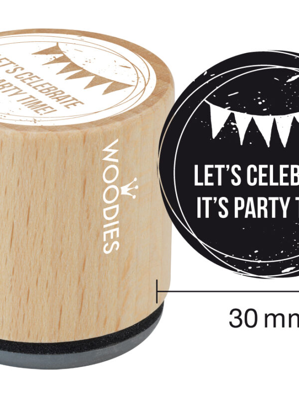 Woodies wooden stamp 30mm – Let’s celebrate, it’s party time