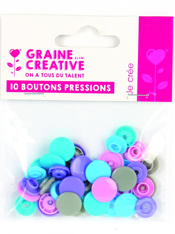 Set of 10 pastel assorted colours plastic snap buttons size 20