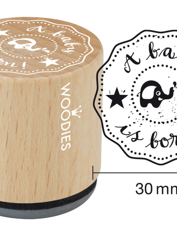 Woodies wooden stamp 30mm – A baby is born!
