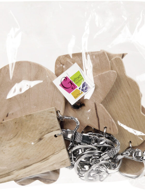 Assortment 10 wooden key rings