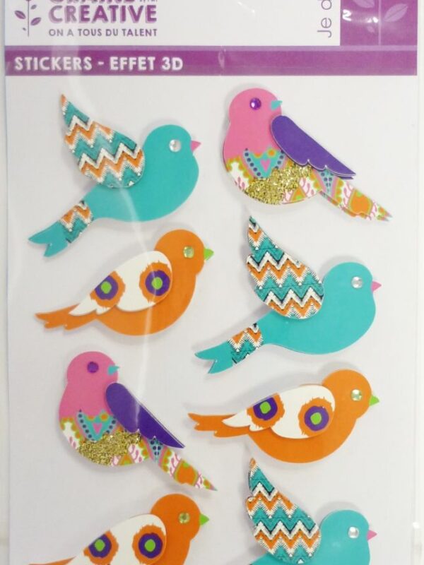 3D-effectstickers 55 mm – Vogels (8 stuks)