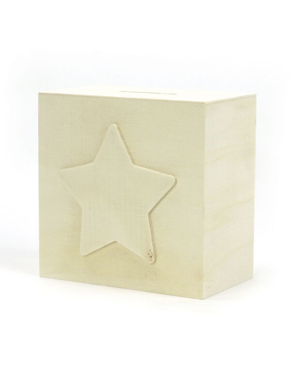 Star money box in wood 100 x 100 x 60 mm