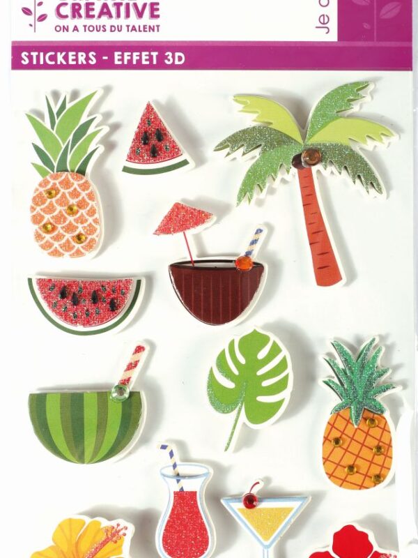 12 tropische stickers met 3D-effect, 55 mm