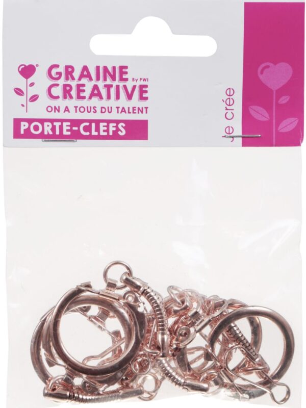Set of 6 rose gold key rings + carabiners