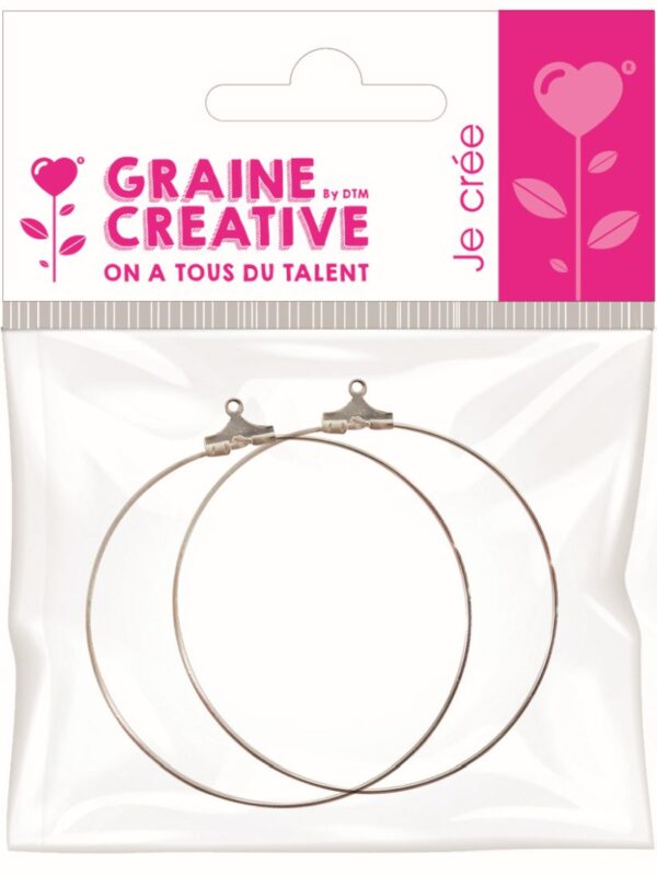 Sachet of 2 silver creole hoops diameter 50mm
